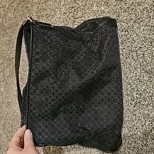 Coach black canvas logo bag with black leather straps